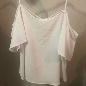 White flowy topshop off shoulder shirt